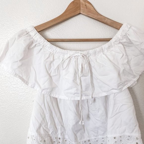 Madewell White Balcony Eyelet Ruffle Cold Shoulder Blouse - Picture 3 of 7